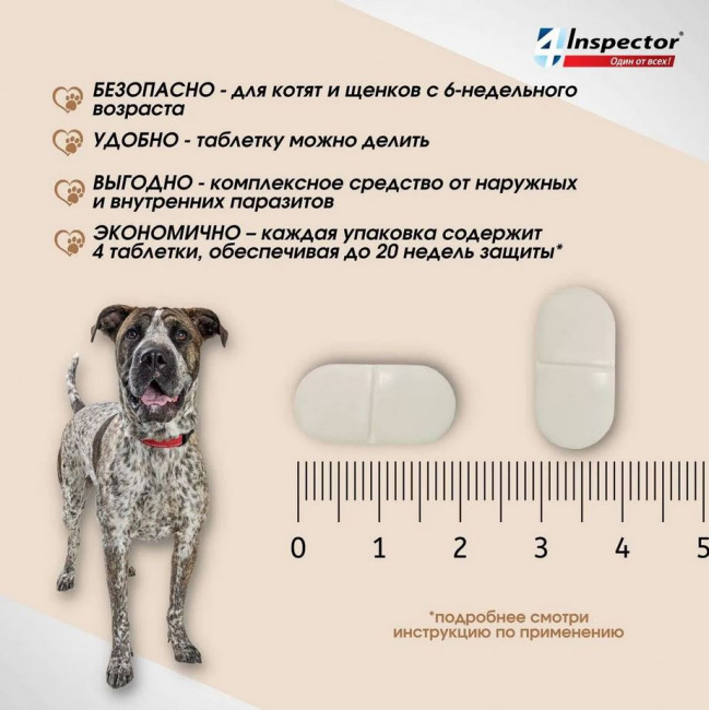 Inspector Quadro Таблетки для собак более 16кг,от блох, клещей, гельминтов 4 таблетки