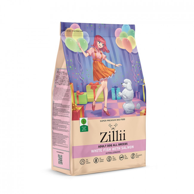 ZILLII Adult Dog сухой корм для взрослых собак всех пород Белая рыба с лососем 800 гр