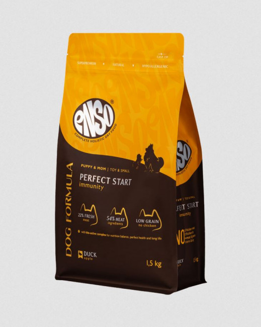 ENSO Dog Formula Perfect start сухой корм для щенков, беременных и кормящих собак мелких и миниатюрных пород со свежей уткой с добавлением яблока, 1,5 кг