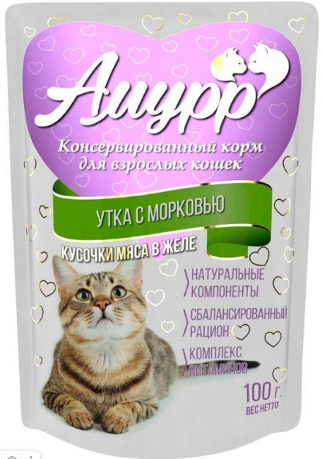 Амурр Влажный корм для кошек Утка с морковью в желе 100 гр