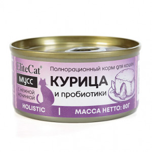 ELITECAT конс. для кошек "Курица и пробиотики" сочные кусочки 80г