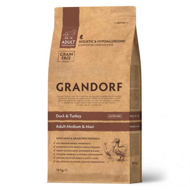 GRANDORF DOG Duck&Turkey MEDIUM&MAXI (утка с индейкой для собак средних и крупных пород) 10 кг.