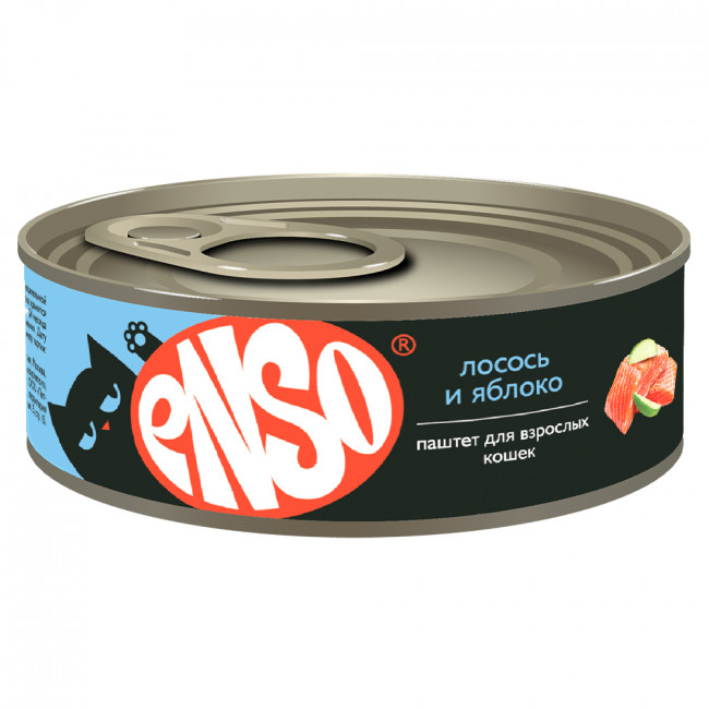 ENSO Корм влажный паштет для кошек, с лососем и яблоком, банка 100г