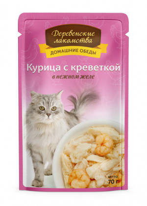 Деревенские лакомства "Курица с креветкой в нежном желе" Пауч пакет, 70 гр