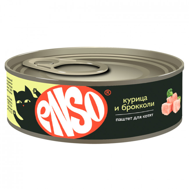 ENSO Корм влажный паштет для котят, с курицей и брокколи, банка 100г