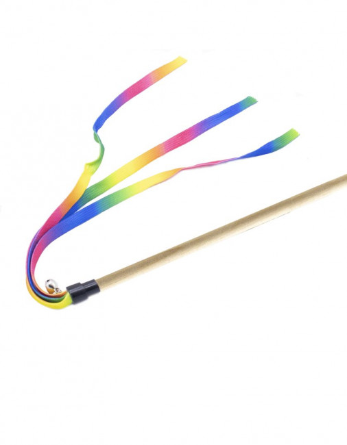 Игрушка GOSi Дразнилка для кошек Neon "Радуга" деревянная палочка 30 см.