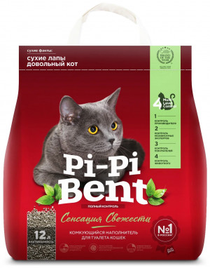 Наполнитель для кошачьего туалета Pi-Pi-Bent Сенсация свежести, глиняный, комкующийся 5 кг (12 л)