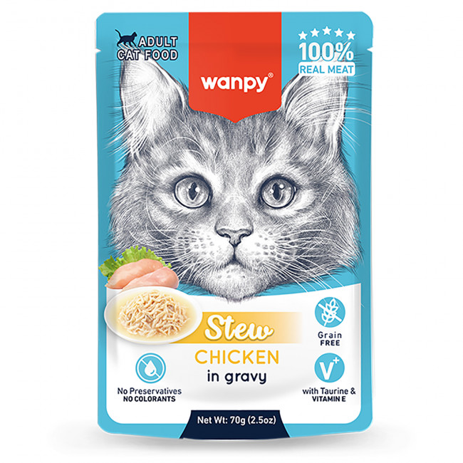 Wanpy Cat Дополнительный консервированный корм пауч для кошек курица в собственному соку 70 г