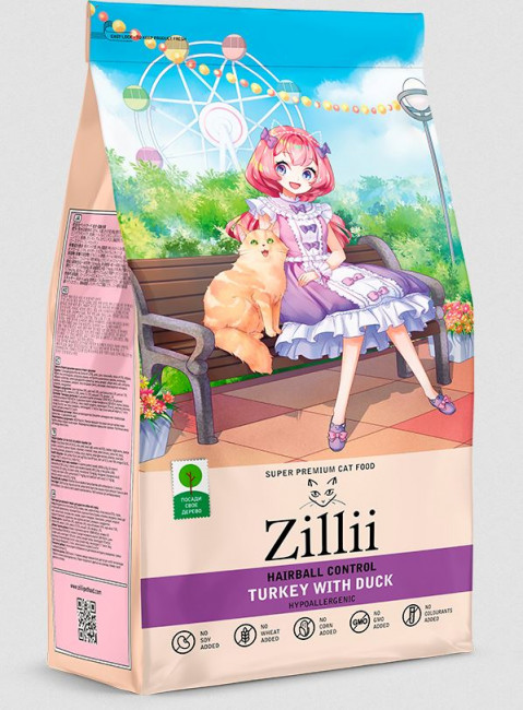 ZILLII Hairball Control сухой корм для кошек. Индейка и утка, 400 гр