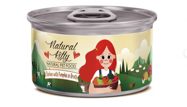 Pettric консервы для кошек Natural Kitty / Курица с тыквой в бульоне 80г