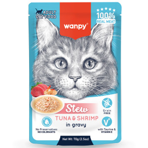 Wanpy Cat Дополнительный консервированный корм пауч для кошек тунец и креветки в собственному соку 70 г