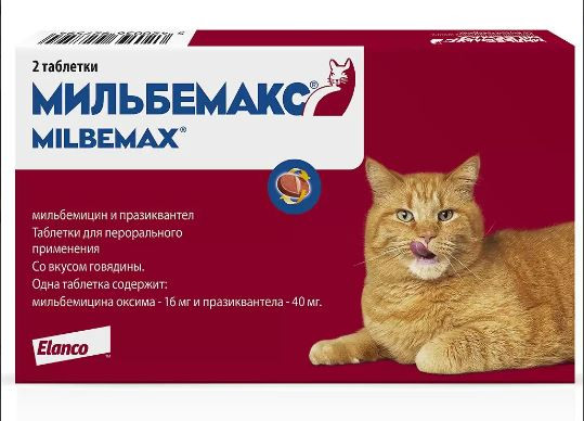 Мильбемакс антигельминтик для кошек, таблетки 16 мг/40 мг 2 шт в упаковке